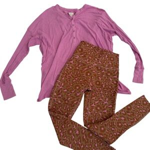 Aerie Pink Top and Brown Leopard Leggings Set